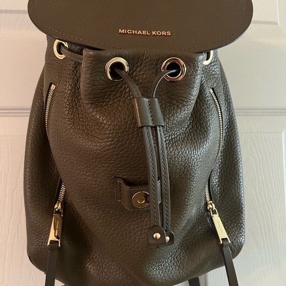Michael Kors Olive Leather Backpack with Gold Accents main image 7
